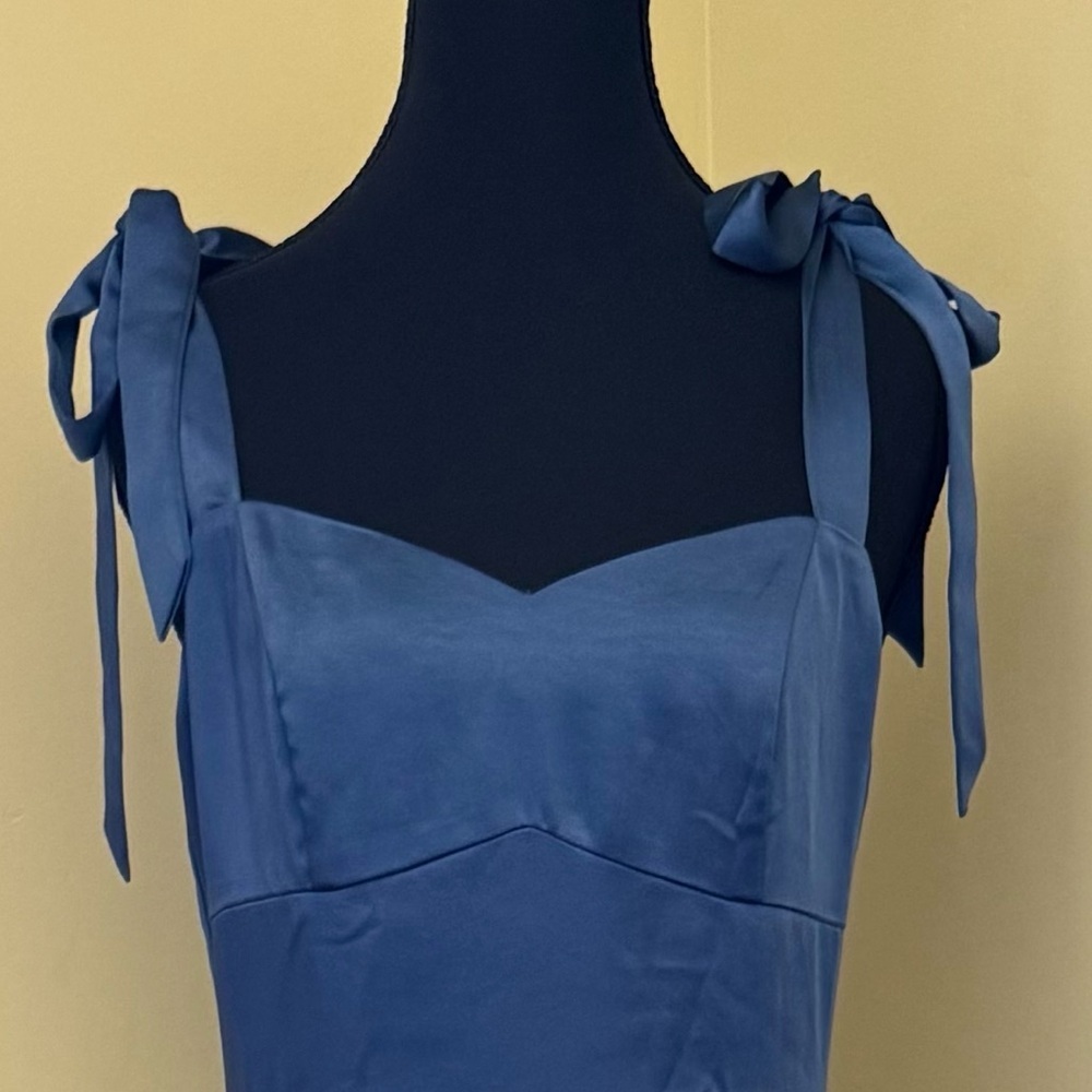 Lulus Effortless Sophistication Navy Blue Satin Tie-Strap Long Maxi Dress,Size S - Picture 10 of 16